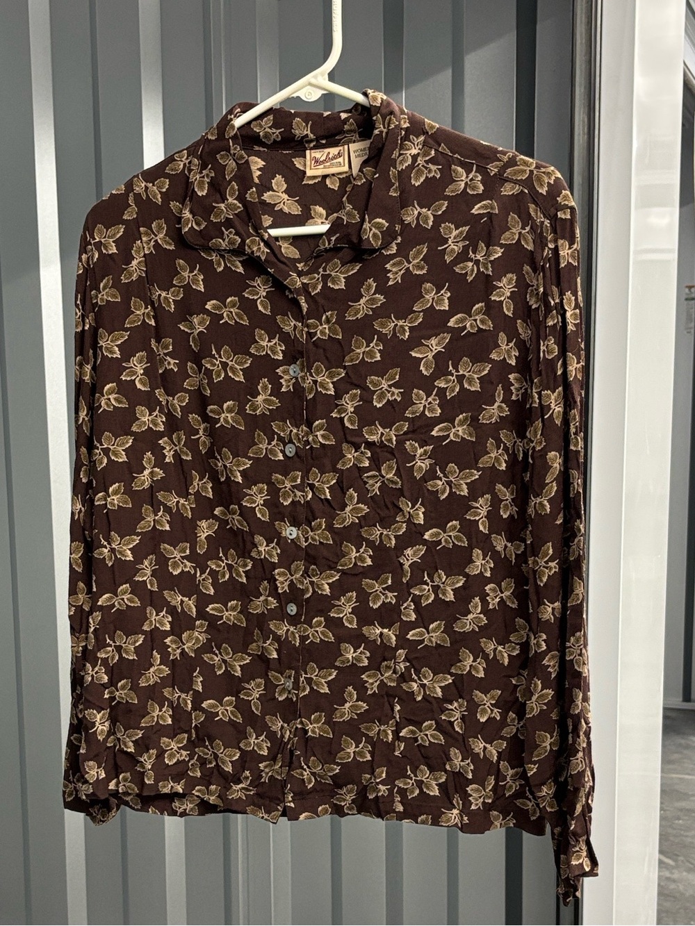 Woolrich Brown Floral Leaf Long Sleeves Button-Down Fall Blouse Shirt Women’s M